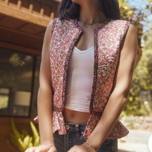 Eddy Anne Reversible Quilted Sleeveless Peplum Vest 100% Cotton Size XS